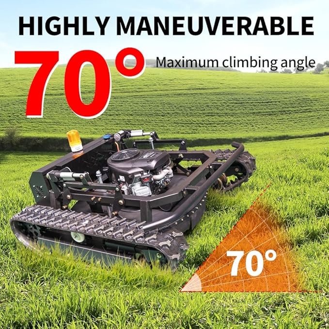 Lawn Mower, Remote Control Lawn Mower, Small Crawler Oil-Electric Hybrid Four-Wheel Drive Lawn Mowing and Weed Whacker, All Terrain Grass Cutter Yard Mower, 65° Climbing (SKD-810-90)