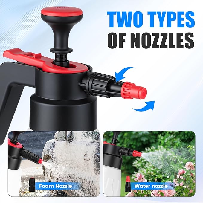 Awakening 2L Hand Pump Foam Sprayer, 68oz Garden Pump Sprayer, Car Wash Foaming Spray Bottle with 2 Adjustable Nozzles, Durable Tank, Visible Scale, Suitable for Car Washing and Lawn&Garden Care