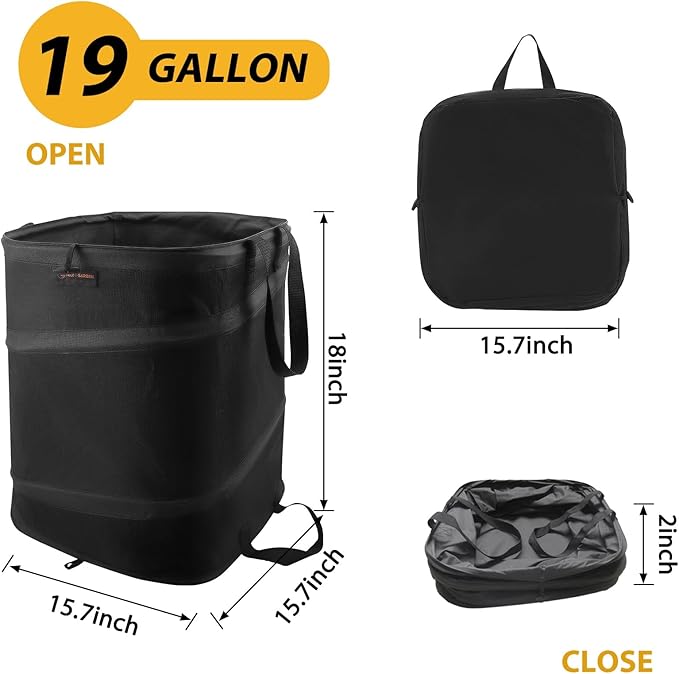 YUDI & GARDEN 19 Gallon Square Collapsible Yard Waste Bin|Collapsible Trash Can|Camping Trash Can, for Collecting Weeds or Party and Yard Waste