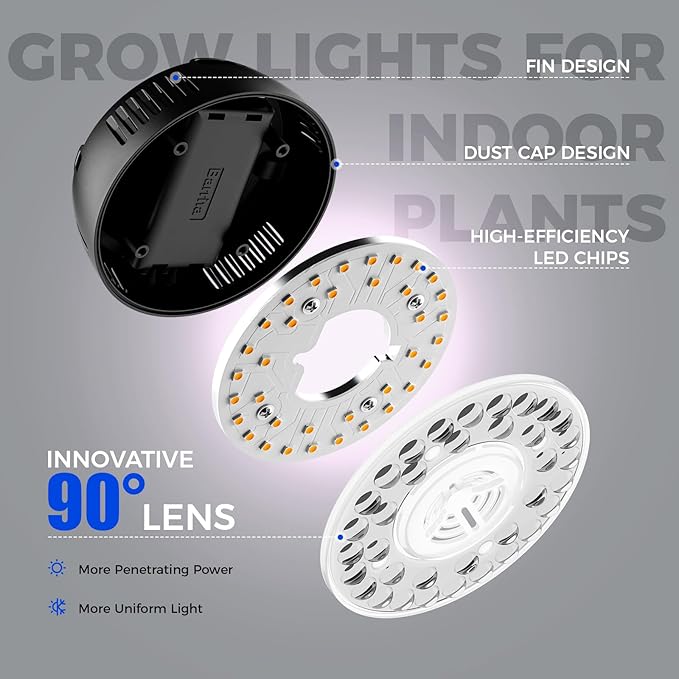 Barrina Orbgrow OG09 Puck LED Grow Light, Pinkish White 36W(4 x 9W, 540 Watt Equiv), Plant Lights for Indoor Plants Full Spectrum, Magnetic & Linkable, Small Grow lamp for Plant Shelf, 4 Packs, Black