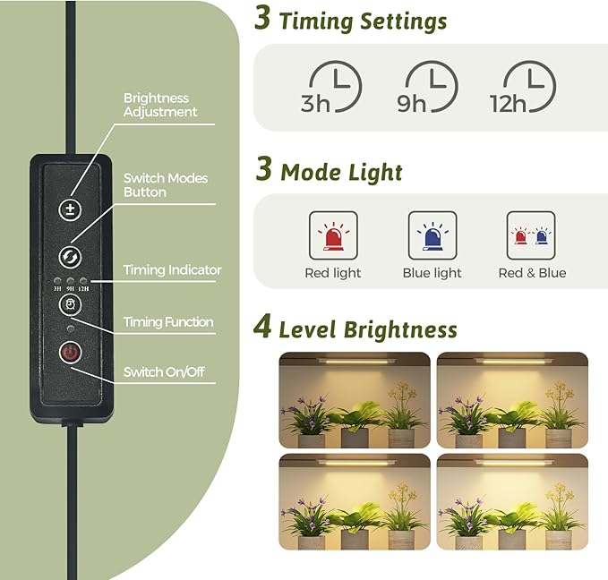 Corner Plant Stand With Grow Lights Plant Stand Indoor Plant Shelf Metal Plant Rack Plant Holder Flower Pot Stand for Multiple Plants for Living Room Patio Balcony Garden Porch Black