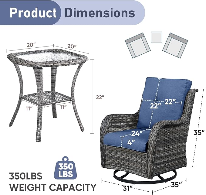 Patio Wicker Chairs Swivel Rocker,3 Pieces Patio Furniture Set with 360 Degree Wicker Swivel Rocking Chairs and Side Table for Garden,Porch,Backyard