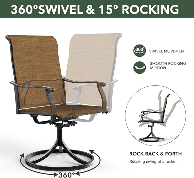 5-Piece Outdoor Dining Set, 48'' Round Table with 4 Swivel Chairs All Weather Furniture Set - Brown Style1