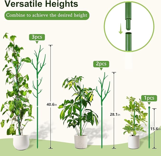Plant Support Stakes,Adjustable Height Branch Shape Plant rods for Small &Medium Monstera 2 3 4 Fee Tall Support Sticks for Climbing Plants,Garden Accessories,Alternative to Moss Poles,2 Sets 51"