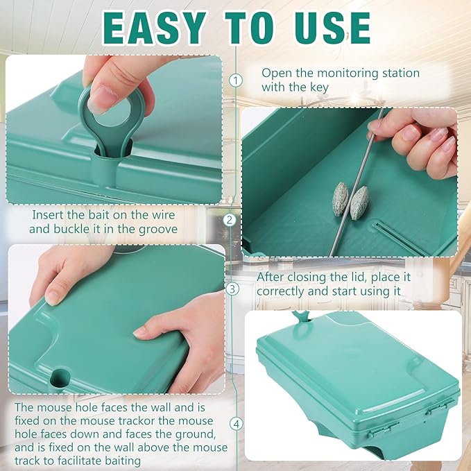 Qualirey 6 Pack Rat Bait Stations with 6 Keys Reusable Heavy Duty for Rodents Outdoor Mouse Poison Holder Large Station Traps for Mice Pests, Bait Not Included(Green)