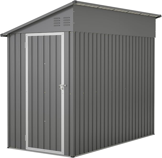 4×8 FT Outdoor Metal Storage Shed,Heavy-Duty Lean to Storage Shed with Floor Base,Garden Tool Metal Storage House W/Lockable Door and 2 Air Vents,Weather Resistant,for Backyard,Patio,Lawn,Gray