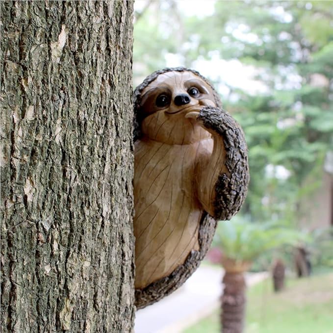 Sloth Tree Hugger, Outdoor Decorations, Resin Garden Sculpture Ornament, Tree Peeker Statue, Summer Gardening Gifts for Housewarming, Handmade with Details, Durable & Waterproof