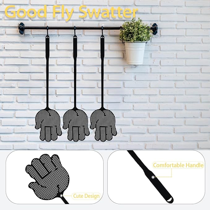 Fly Swatter Heavy Duty for Indoors – Hand-Shaped Flyswatter with Non-Slip Grip, Flexible 3-Pack Bug Swatters for Kitchen, Patio & Living Room