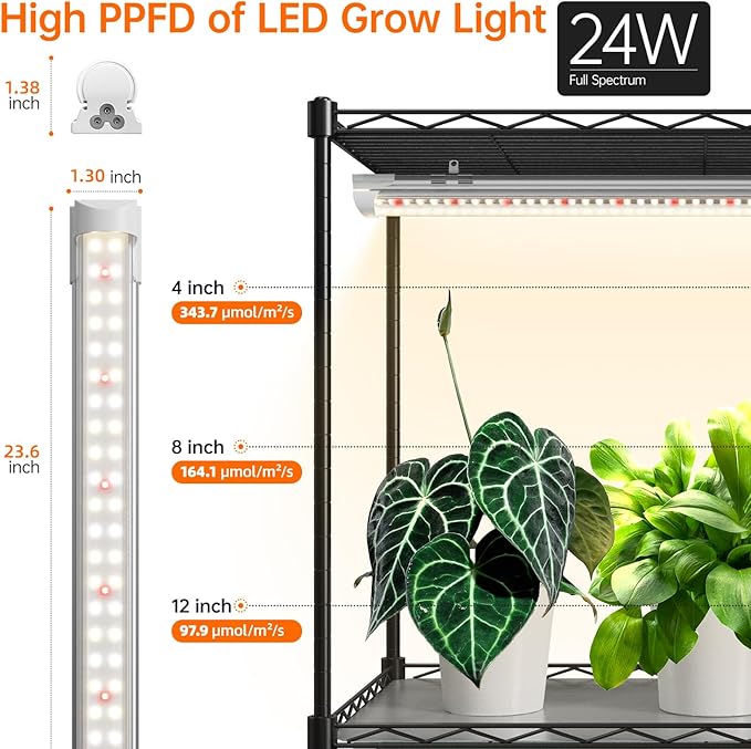 Indoor Greenhouse with Grow Light, Plant Stand with 4 Pack 5000K Full Spectrum Plant Lights , Plant Shelf with Tent for Indoor Plant, Seed Starting, Seed Tray, 29.5"x13.8"x59"