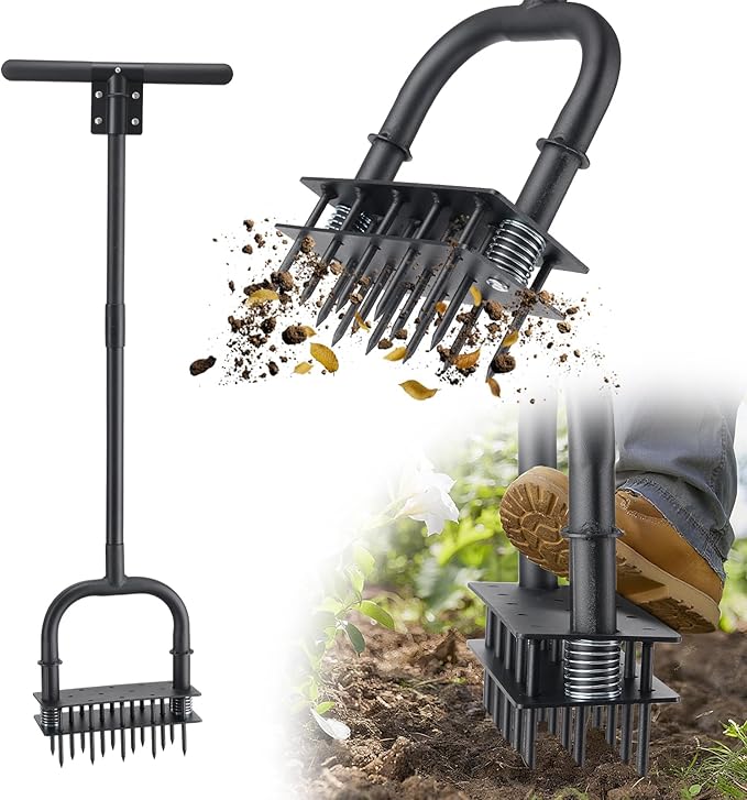 Lawn Aerator,39 inch Long Aerator Lawn Tool,Save Labour Core Aerator with 14 Steel Spikes,Manual Push Grass Aerator for Lawn and Garden,Yard