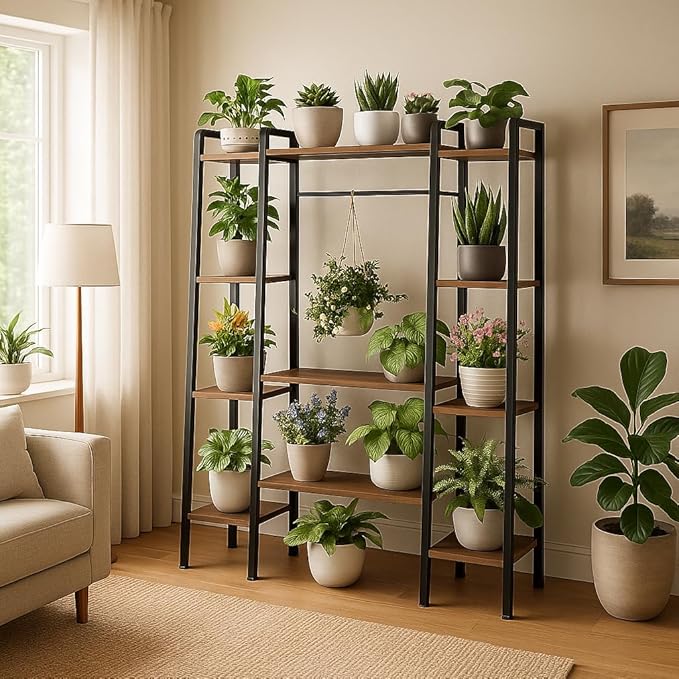 55" Large Plant Stand Indoor with 8 LED Grow Lights (3 Modes & Auto Timer) - 12 Tiered Metal Plant Shelf, 10 Dimmable Brightness Levels, Flower Stand Display Rack for Patio Balcony Garden