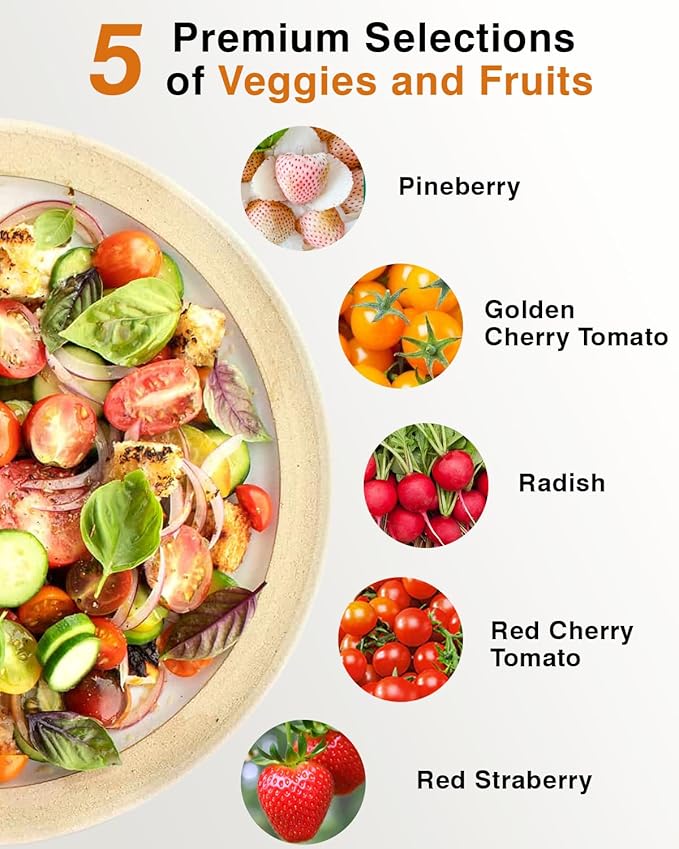 Red Strawberry and Pineberry Seed Pod Kit for AeroGarden, idoo, Ahopegarden with Red Strawberry, Radish, Pineberry,Red Heirloom/Golden Harvest Cherry Tomato - Compatible with All Hydroponics (12-Pod)