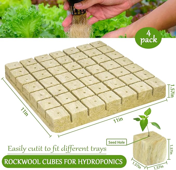 Legigo 1.5 Inch Rockwool Cubes for Hydroponics Seed Starter, Rock Wool Planting Cubes Hydroponic Garden Grow Plugs for Soilless Cultivation Plants Cutting Germination Clone(4 Sheet, 196 Plugs)