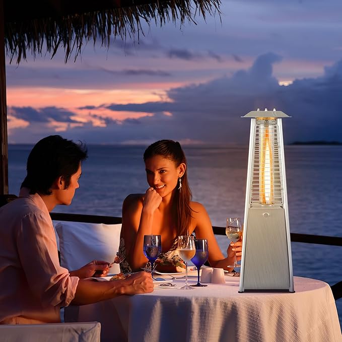 ARLIME Pyramid Patio Heater, Outdoor Propane Patio Heating Machine w/Protective Cover, Dump & Flame-out Protection, 10000 BTU Space Heater for Terrace, Patio, Backyard, Garden (Silver)