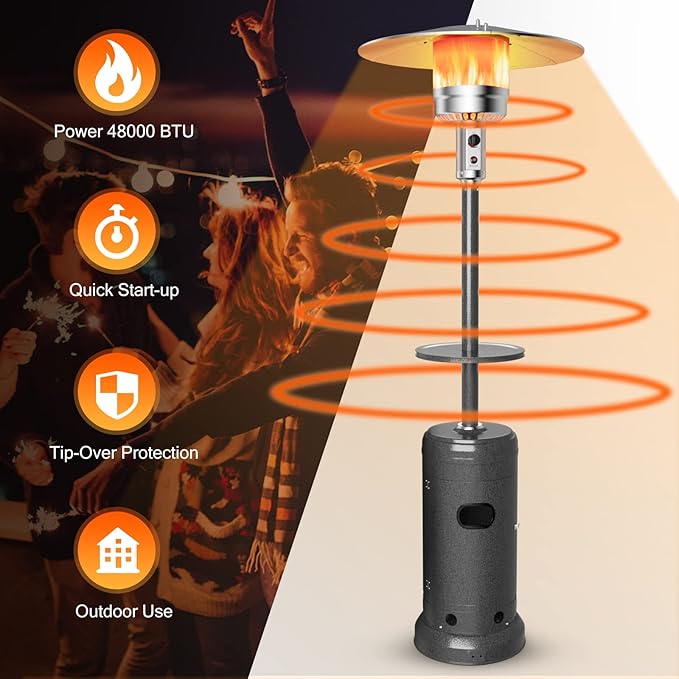 Giantex Outdoor Propane Heater, 50000 BTU Standing Gas Heater w/Shelf Tabletop & Wheels, Tip-Over Protection & Auto Shut Off, CSA Certified, Portable Patio Heater for Home & Commercial Use (Grey)