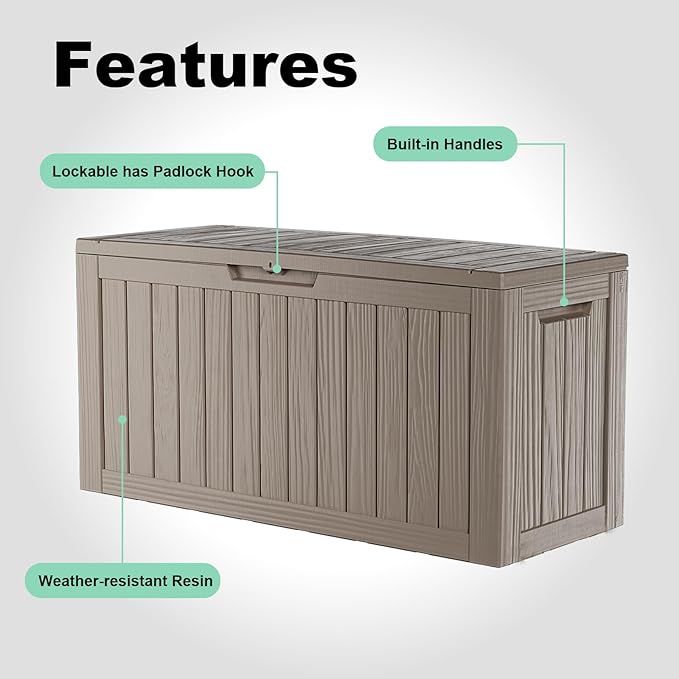 80 Gallon Outdoor Storage Box - Deck Box Container for Patio, Pool, and Garden-Waterproof and UV Resistant Resin,Lockable (Grey)