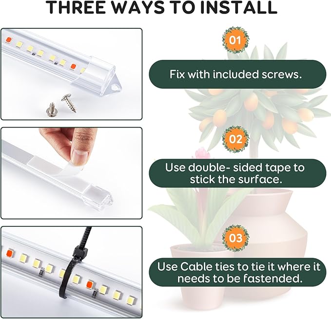 6 Bars Grow Light Strips for Indoor Plants with Auto ON/Off Timer 6/12/18H, 5 Dimmable Levels for Shelves Plant Growing(Pack 1)