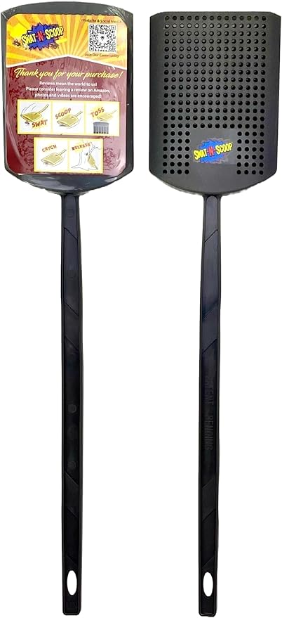 Heavy Duty Fly Swatter and Spider Catcher and Release. Insect Fly Catchers for Inside Home. House Fly Swatter or Humane Bug Catcher with Built in Insect Scoop. (1, Charcoal)