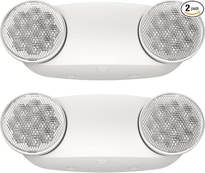 2 Pack Emergency Light, Wall Mount, UL 924 Certified, Battery Backup, 2 Bug Eye Heads, Commercial Lighting Fixtures