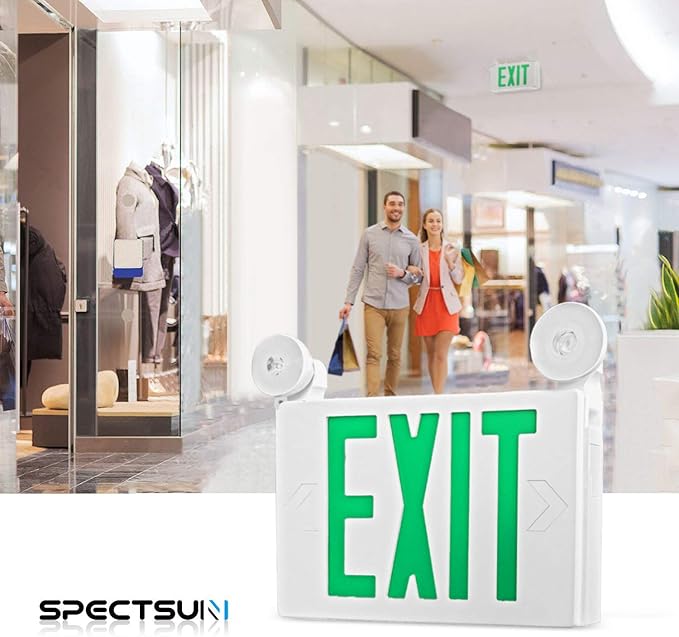 SPECTSUN 6 Pack Led Exit Sign with Emergency Lights & Battery Backup Operated Powered Green Exit Lights Exit only Sign-UL Listed 120-277VAC Fire Exit Signs Lighting for Room,Street,Window.Stairs.