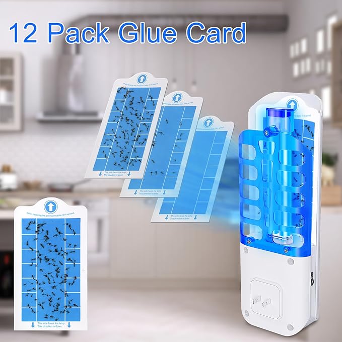 Flying Insect Trap Indoor Plug in Mosquito Bug Zapper Gnat Moth Killer Catcher with 9W Night UV Light, 12 Sticky Glue Board Refills for House
