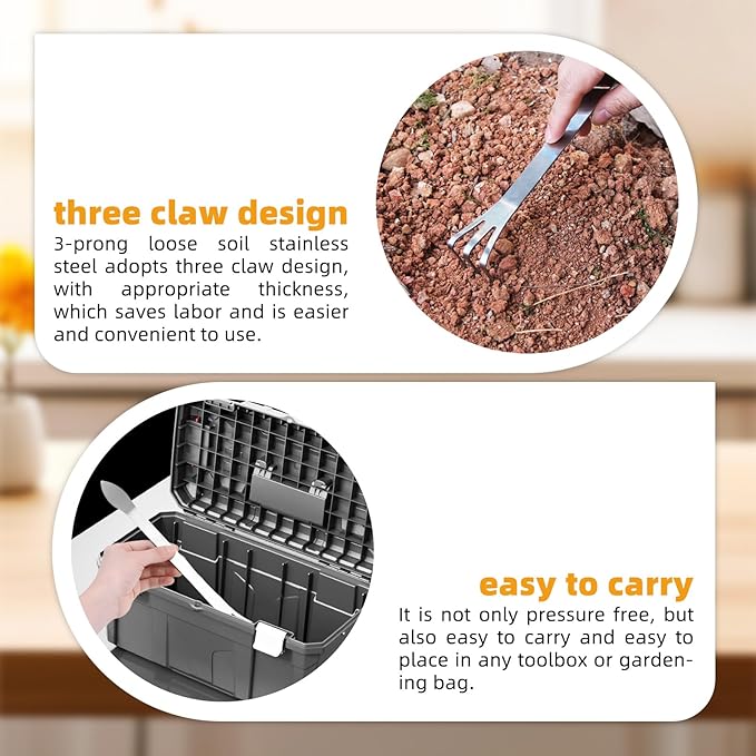 Stainless Steel Root Rake,Stainless Steel 3 Prong Root Rake Pick Loosen Soil Bonsai Tree Tool Set for Gardening Plants