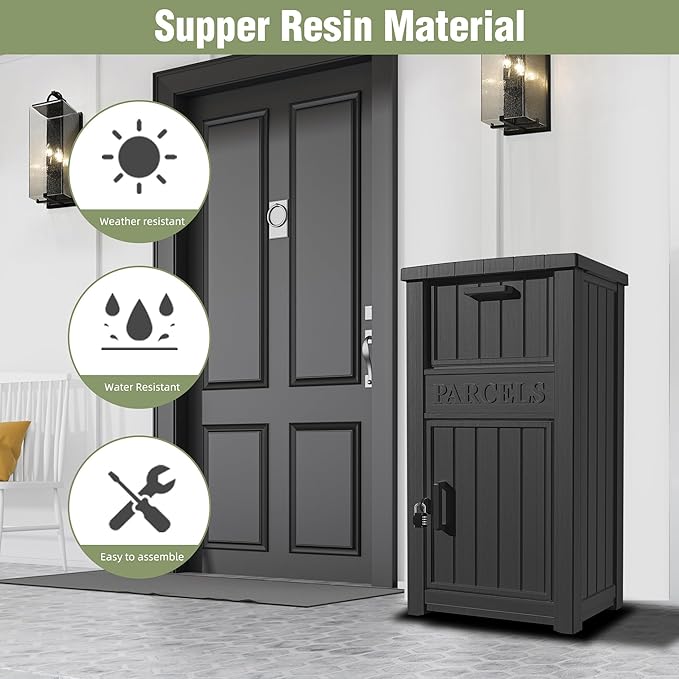Outdoor Package Delivery Box for Outside -Lockable Anti-Theft Parcel Drop Box Deck Box & Porch Storage Box, Package Drop Box for Outside Deliveries, Curbside Outdoor Storage Box Black