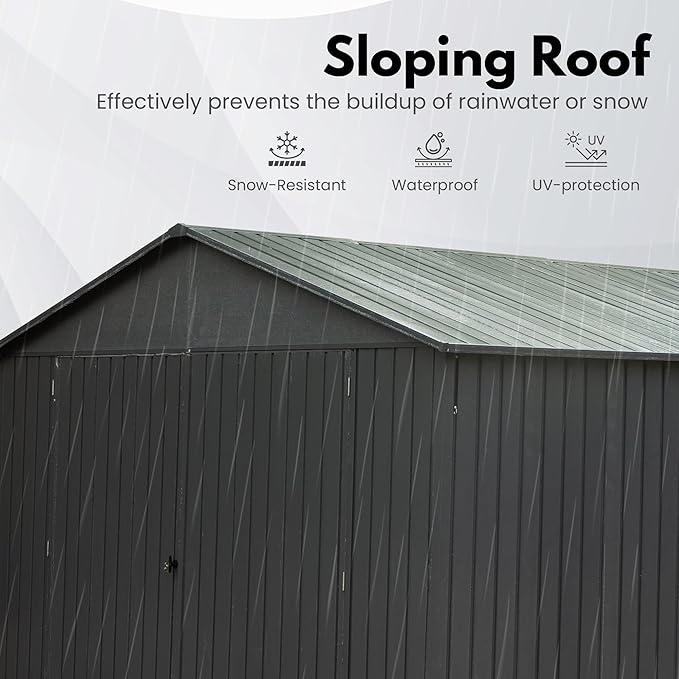 Domi 12'x20' Metal Garage Shed, Heavy Duty Outdoor Steel Carport with Lockable Double, Side Doors, 80MPH Wind and Snow Resistant Enclosed Storage for Cars, Trucks, Motorcycles, Tools, Dark Grey