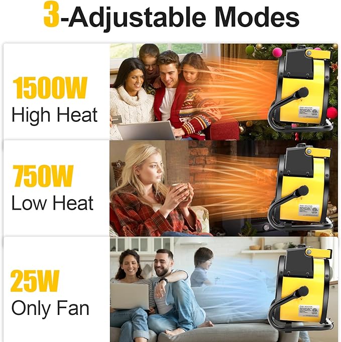 1500W Portable Garage Heater, Electric Outdoor Heater with Fast Heating & Overheat Protection, Patio and Greenhouse Space Heater for Indoor or Outdoor Use(Yellow)