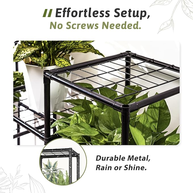 Plant Stand Indoor Outdoor Metal Plant Shelf 5 Tiers Corner Plant Rack for Multiple Plants Flower Holder for Patio Balcony Garden Black
