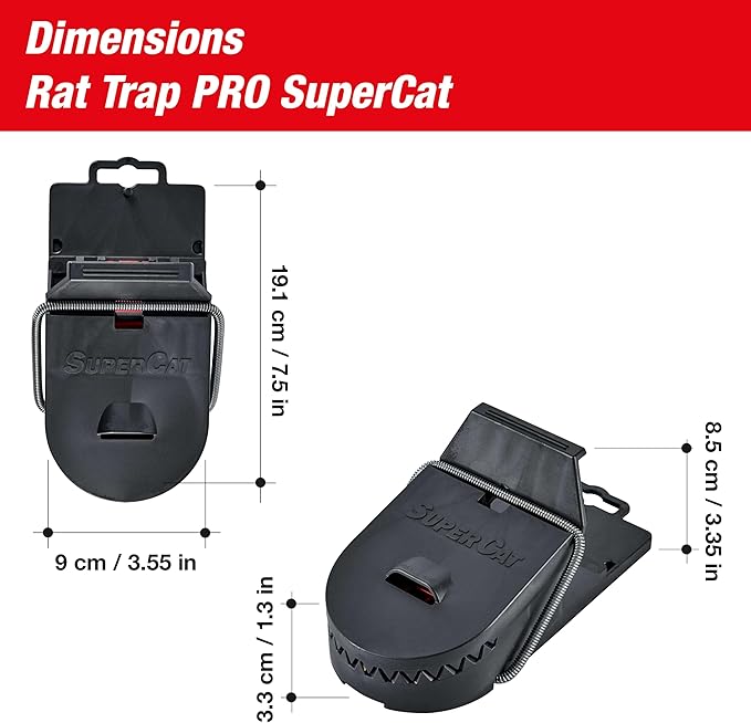 SWISSINNO Rat Trap PRO SuperCat - Reusable, Reliable and Effective - Powerful snap Trap for Rat Elimination Without False Catches, with Peanut Butter Bait - 2 Traps + 2 Bait Syringes