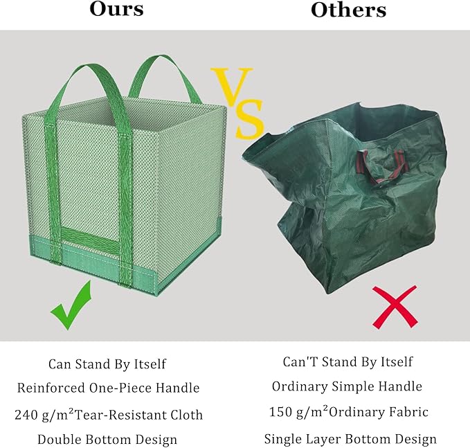 Reusable Yard Waste Bags/Lawn Bags/Leaf Bags, Collapsible Garden Bag, Pop Up Garden Bag, Heavy Duty Woven Polypropylene Bag, Double Bottom Design Reinforced carry handles(1-Pack 32Gallons)
