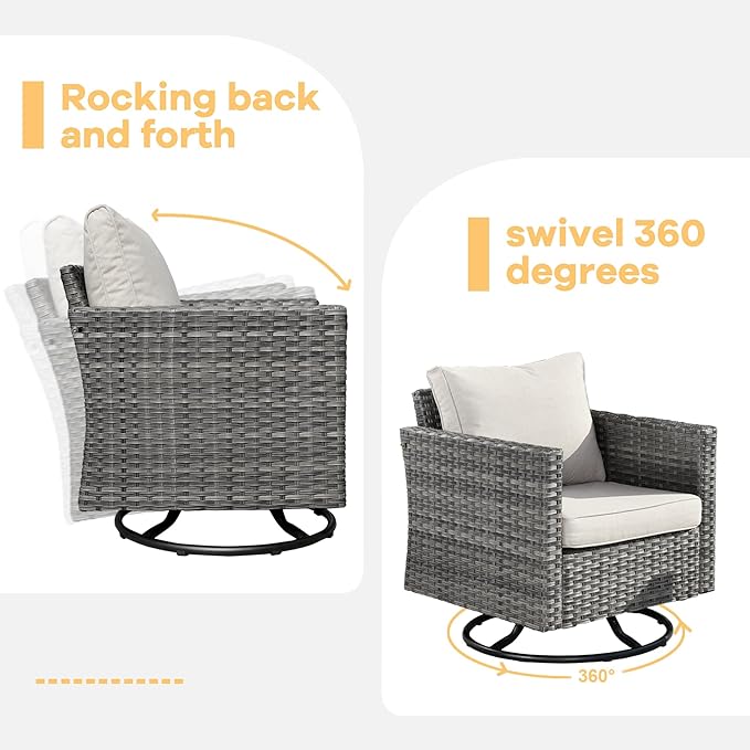 HOOOWOOO 8 Piece Patio Sectional Furniture Set with Swivel Rocking Chairs,Modern Wicker Outdoor Conversation Sofa Sets,Weather Resistant Modular L Shaped Outside Couch Set(Beige)