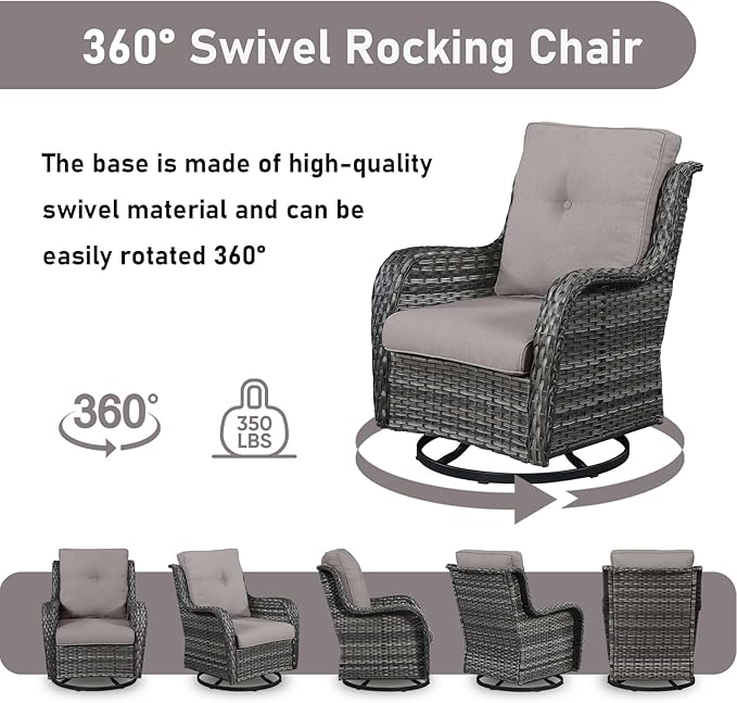 4 Piece Patio Furniture-with 50,000 BTU Gas Propane Fire Pit Table Outdoor Patio Furniture with Swivel Rocker Chairs,Outdoor Couch