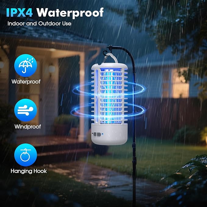 Rechargeable Bug Zapper, Portable Electric Mosquito Killer for Indoor & Outdoor, Fly Trap for Camping, Patio, Garden, Kitchen, and Porch(1 Pack, White)