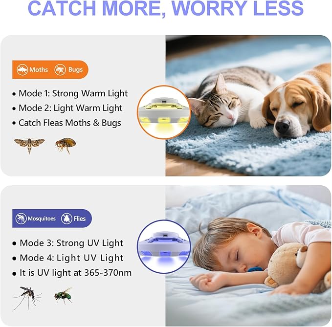 2 Packs Flea Traps for Inside Your Home with 6 Sticky Pads and USB Cable, Flea Light Traps for Home, Hanging Pest Control Device for Bugs Moths Gnats, Effective Indoor Outdoor