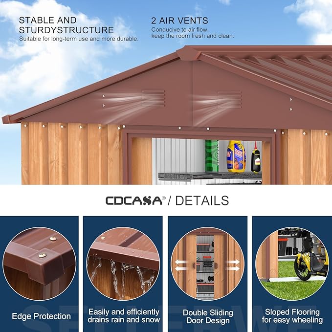 Outdoor Storage Sheds 10X8X6 FT Metal Shed with Sliding Door and Air Vents for Garden, Backyard, and Patio