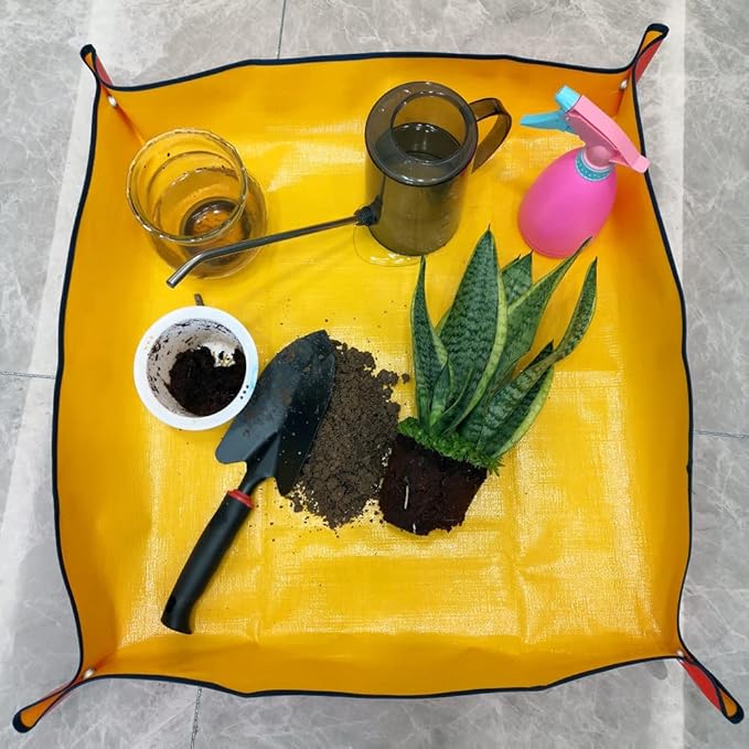Waterproof Plant Repotting Mat Indoor Gardening Mat, Foldable Indoor Plants Succulent Potting Mat Indoor Plant Mat Portable Garden Mat-26.8" x 26.8"(Orange)