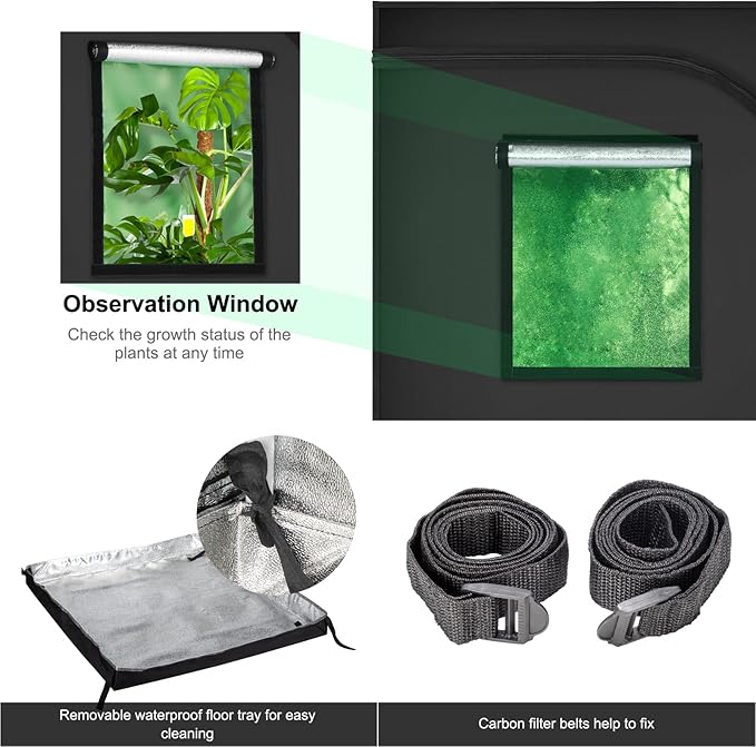 Outvita 3x3 Grow Tent, 36"x36"x72" High Reflective Mylar Hydroponic Plant Growing Room with Removable Floor Tray & Observation Window for Indoor Plant Flower Herb