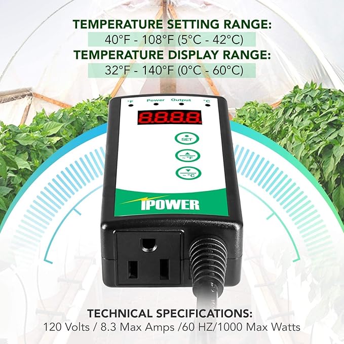 iPower 2-Pack 40-108 Degrees Fahrenheit Digital Heat Mat Thermostat Controller and 48" x 20" Hydroponic Seeding Warm Pad Plant Starting Kit Combo