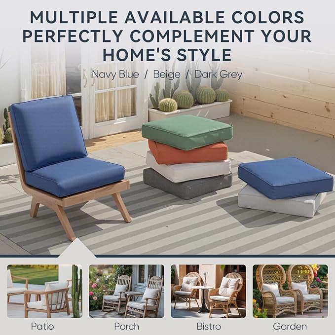 9-Piece Outdoor Patio Cushion Set - Fade & Water Resistant with Removable Olefin Cover, 22x24x4 Inch Memory Foam Cushions for Wicker Sectional Sofa – Blue/Regular