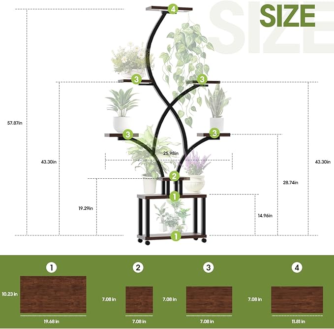 Indoor Plant Stand with Grow Lights ,Stylish S-Shaped Metal Rack for Multiple Indoor Plants ,8-Tiered Tall Plant Shelf for Home and Patio ,Perfect for Plant Lovers