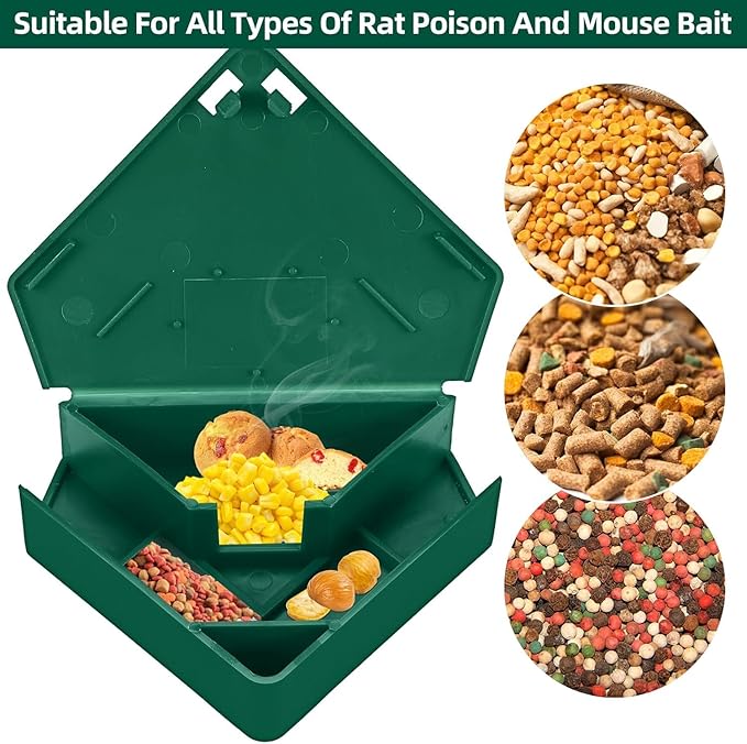 Mouse Bait Station with Keys Indoor Outdoor for Rats Mice Rodents, Reusable Mouse Poisoning Bait Blocks, Friendly for Children & Pets (16, Green 1)