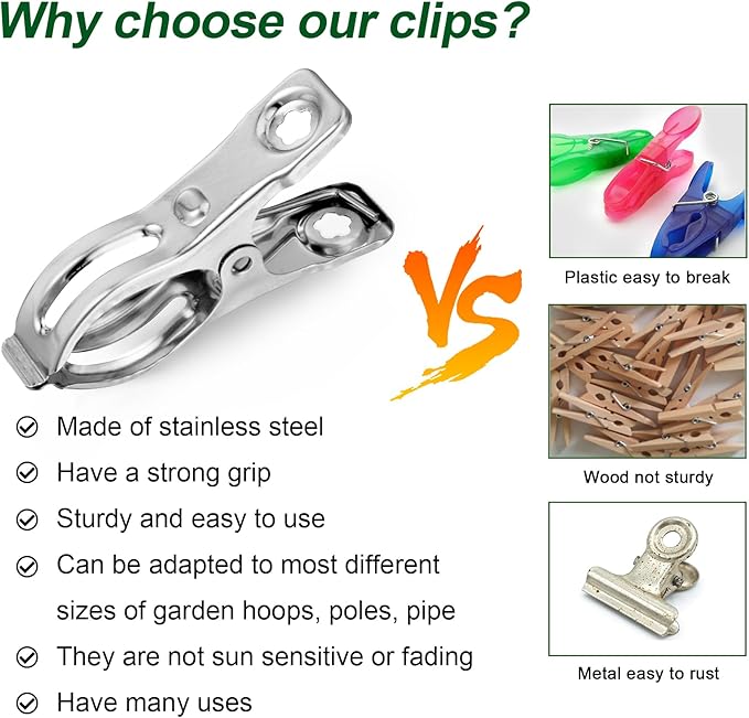 40 Pcs 2.3 Inch Row Cover Clips, Garden Clips for Netting, Greenhouse Clamps Made of Stainless Steel, Have a Strong Grip of Greenhouse Clips, For 1/2'', 3/4'', 1'' Garden Hoops