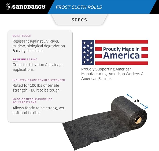 Sandbaggy Frost Cloth Rolls (3 ft x 100 ft) | Winter Cover for Shrubs, Trees, Gardens | Plant Blanket, Freeze Protection | Black, 4 oz Polypropylene (1 roll)
