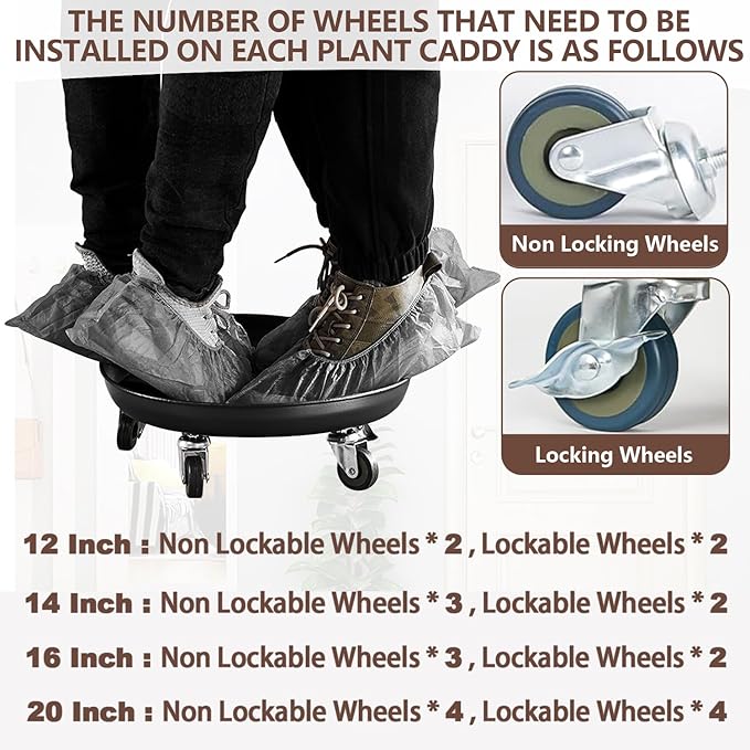 Heavy-Duty Plant Caddy with Wheels 16 Inch, 360° Lockable Caster,Outdoor Rolling Plant Dolly That is Not Easily Rusted, Indoor Metal Plant Cart with Rollers, Plant Pot Trolley, Black 2Pack
