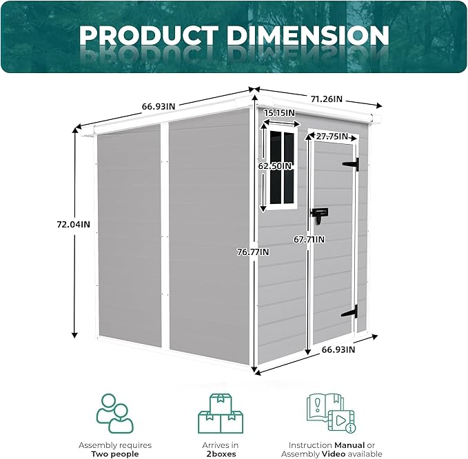 6x6 FT Storage Shed,Garden House with Lockable Doors and Vents,Waterproof Resin Outdoor Tool Cabinet W/Floor & Window,for Bicycles,Lawnmowers,Lawn,All Weather Use,Light Gray
