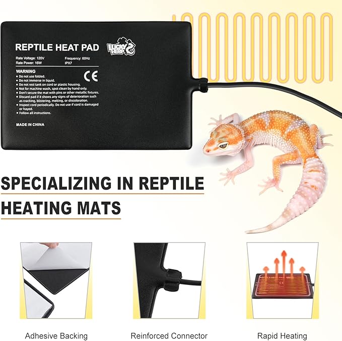 LUCKY HERP Reptile Heating Pad 16W 8X12 Inch with Thermostat, Under Tank Heater Terrarium Warmer Heat Mat and Digital Thermostat Controller for Hermit Crab, Turtles Lizards, Reptile