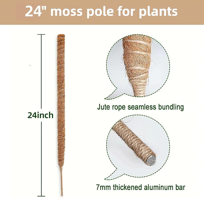 2 Pcs Moss Pole for Plants,Bendable Moss Pole for Plants Monstera,Handmade Coir Plant Support Stakes for Potted Plants, Pothos (24Inch)