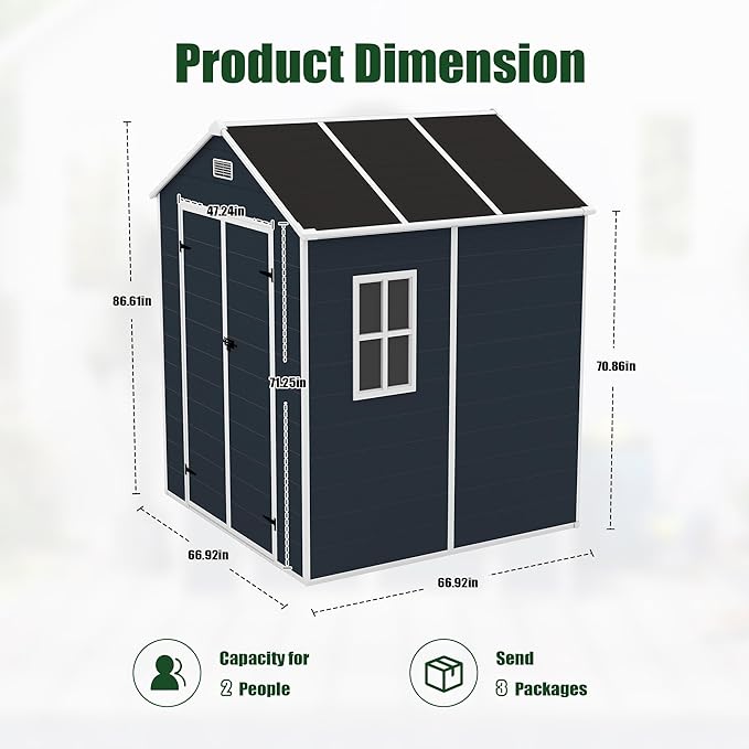 Outdoor Storage Shed 6x6 FT, Resin Shed with Floor & Window, Lockable Door, Vents, Outside Sheds & Garden Shed for Patio Furniture, Gardening Tools, Pool Equipment (Dark Gray, 6 * 6ft)